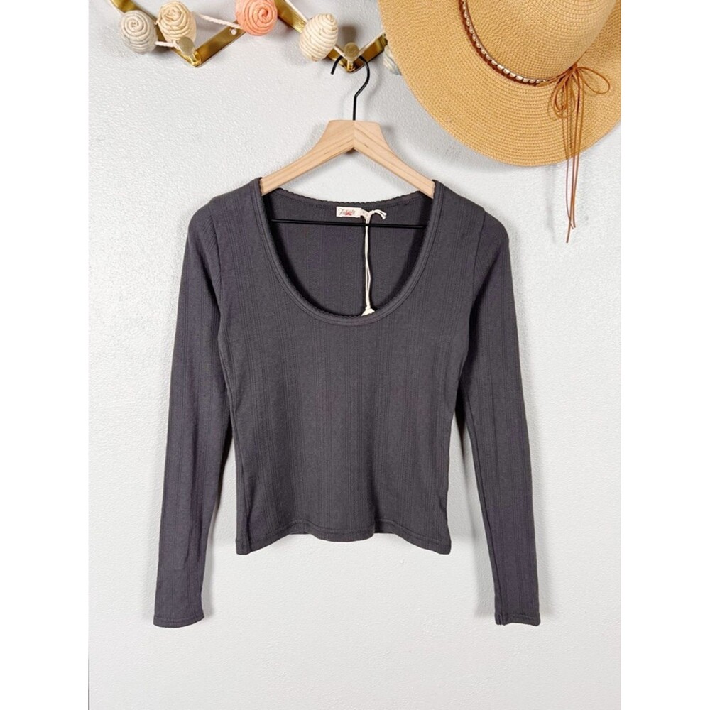 Faherty Pacific Pointell Scoop Neck Long Sleeve Tee T-Shirt Washed Black Small - Picture 7 of 8
